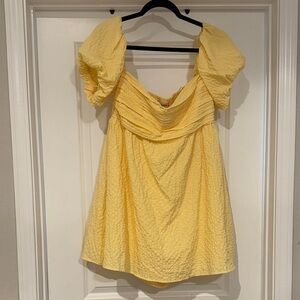 Yellow Puff Sleeve Textured Romper